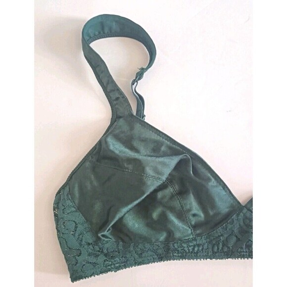 Von Raalte Bralette Bra Size 36B Unlined Satin Lace Dark Green Plunge Vintage - Picture 5 of 6